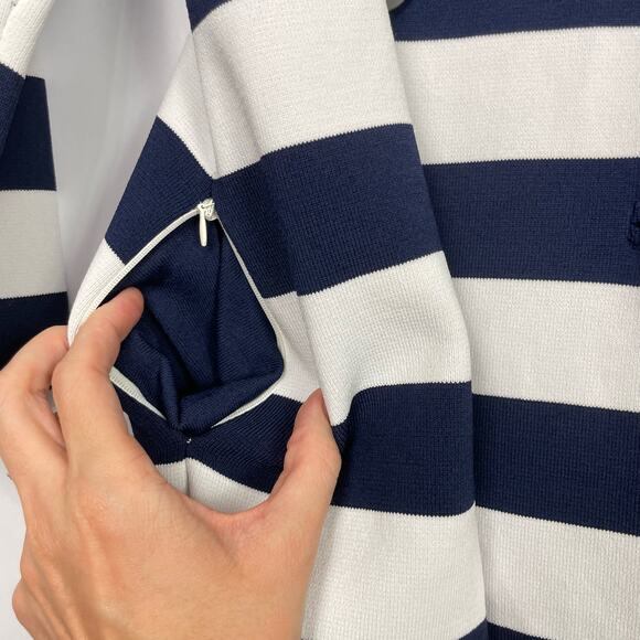 Luii | NWT Anthro Navy & White Stripe Thick Woven Knit Button Front Jacket - Picture 8 of 13